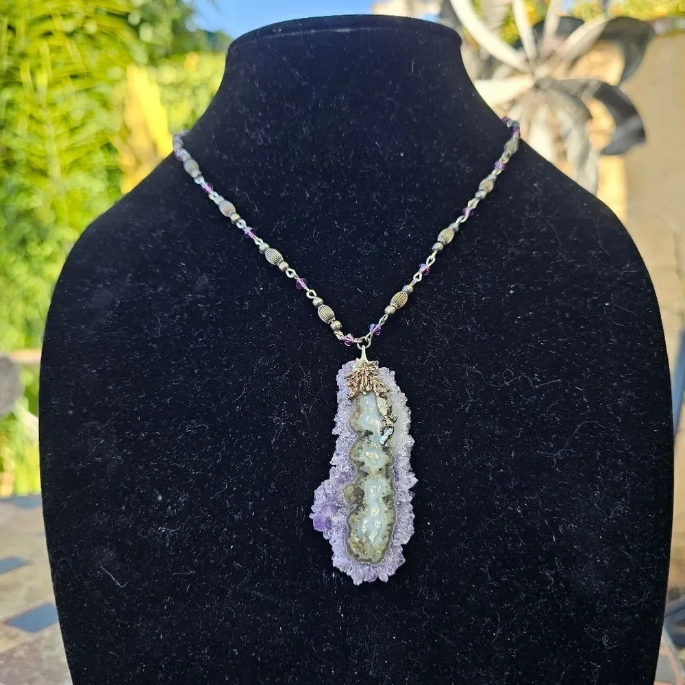 Vintage Amethyst Druzy Beaded Necklace